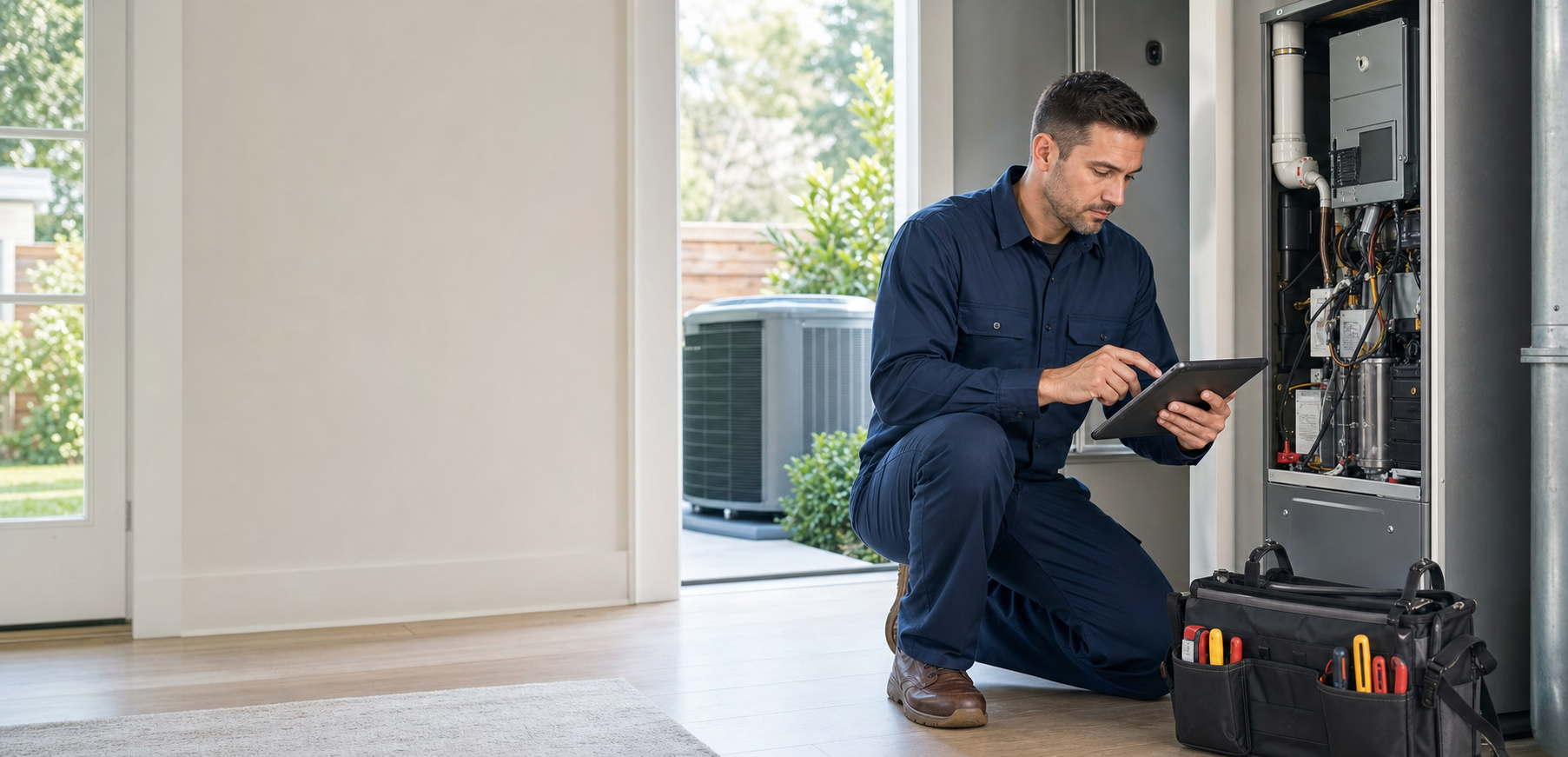 HVAC technician inspecting a residential comfort system